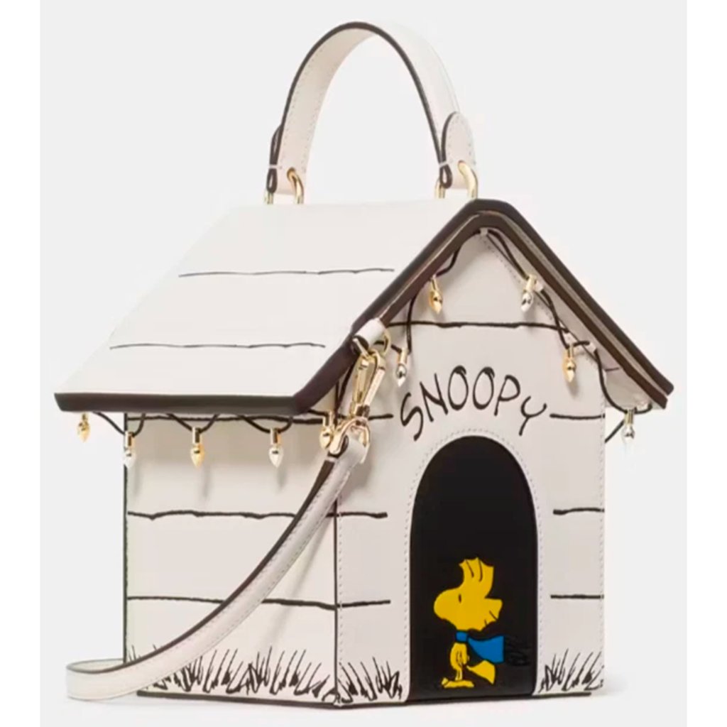 S Kate Spade 3d Doghouse Peanuts Snoopy Ivory Leather Crossbody Km630 Nwt $449